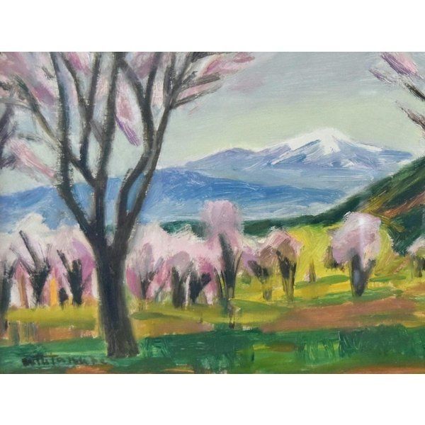 渡辺啓輔 「桜の里」 風景画 油彩 8号 絵画 風景画 美術 アート