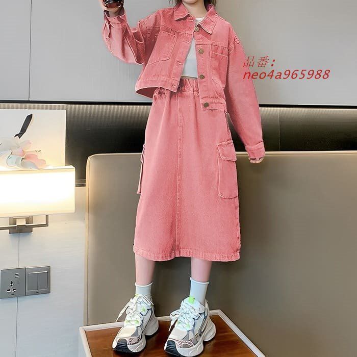 小学生 女の子 セットアップ キッズ デニム ショートジャケット スカート 春秋 おしゃれ カジュアル 韓国 ガーダンス 2点セット 長袖