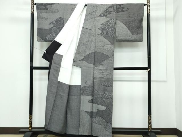 平和屋着物■極上　重要無形文化財　人間国宝　中村勇二郎　江戸小紋　訪問着　遠山エ霞文　黒地　逸品　CZAA2939s5 平和屋着物□極上 重要無形文化財 人間国宝 中村勇二郎 江戸小紋 訪問