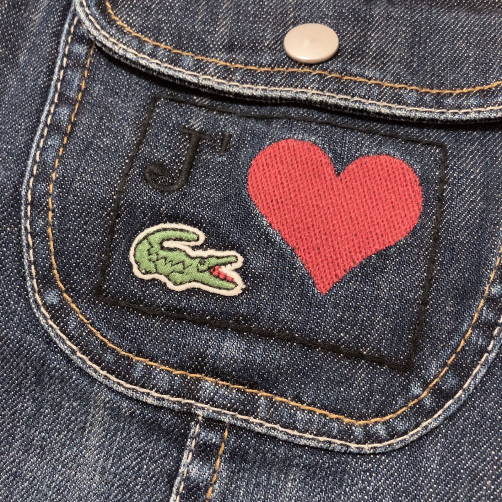 Z1440【美品】LACOSTE ラコステ デニムミニスカート ハート刺繍