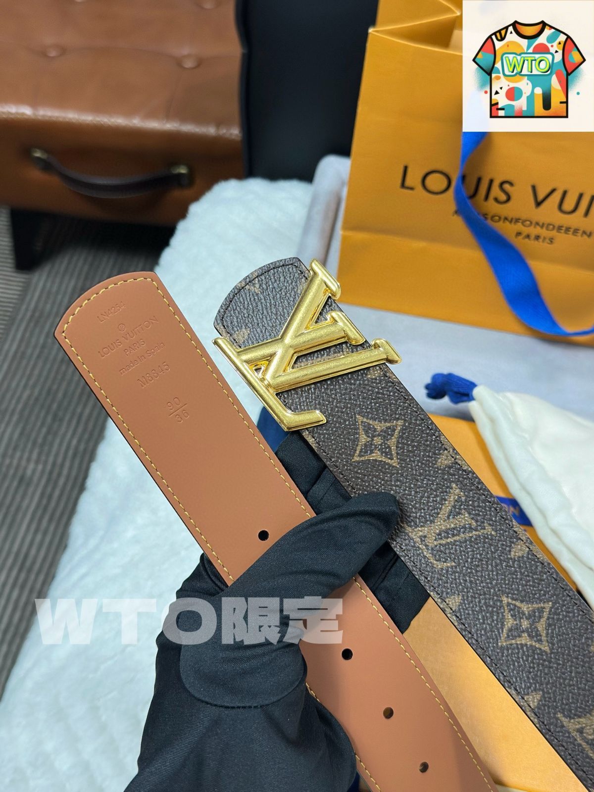 今日WTO】Louis Vuitton モノグラムブラックベルト M8846-1-UY36