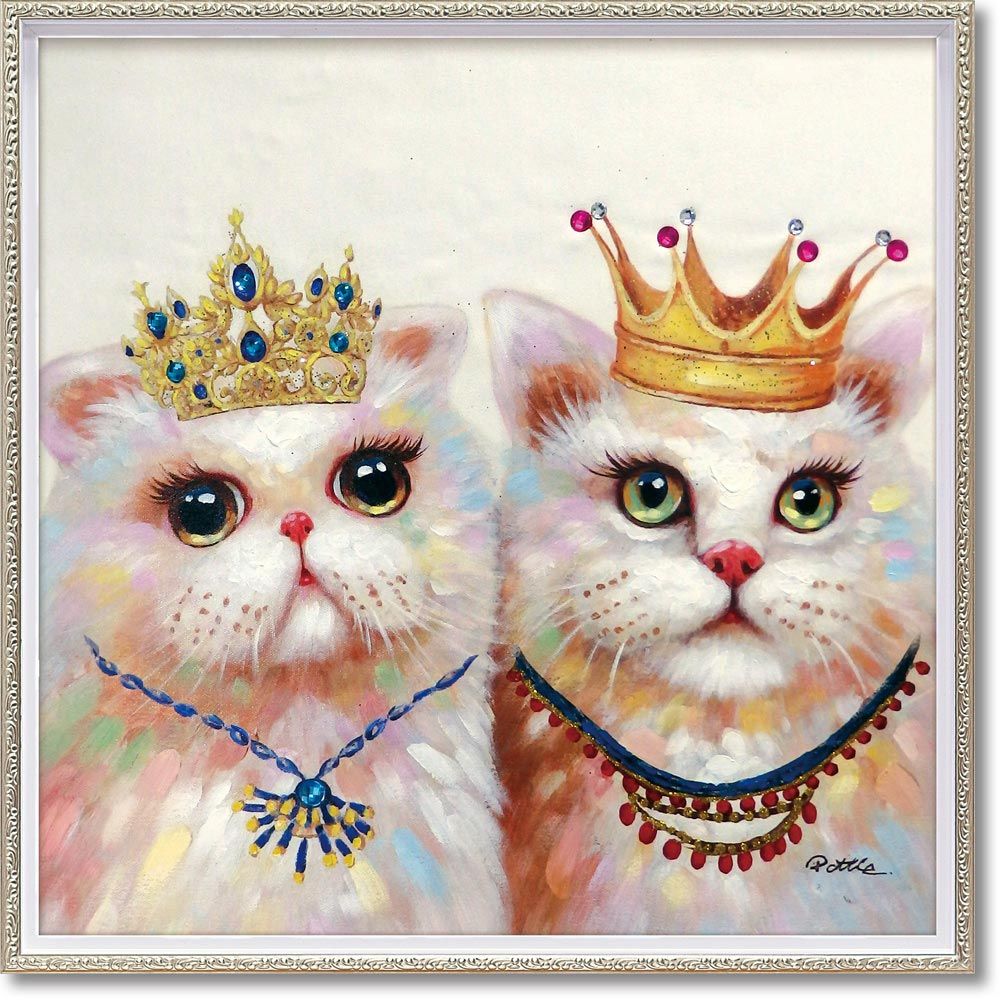 絵画 オイル ペイント アート「ねこ帝国（Mサイズ）」 手描き