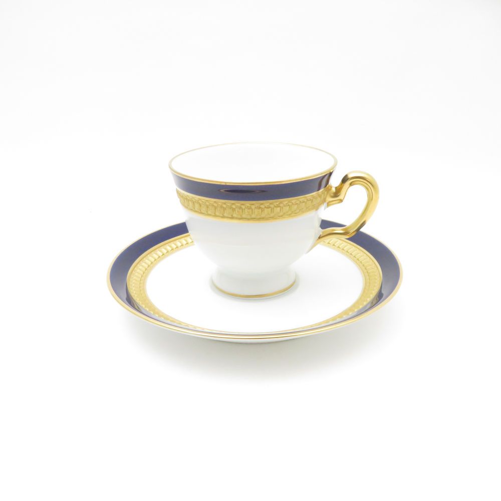 OKURA 大倉陶園 ロイヤルブルークラウン 瑠璃エンボス デミタスカップ＆ソーサー モカ エスプレッソ 金彩 SM4655A3