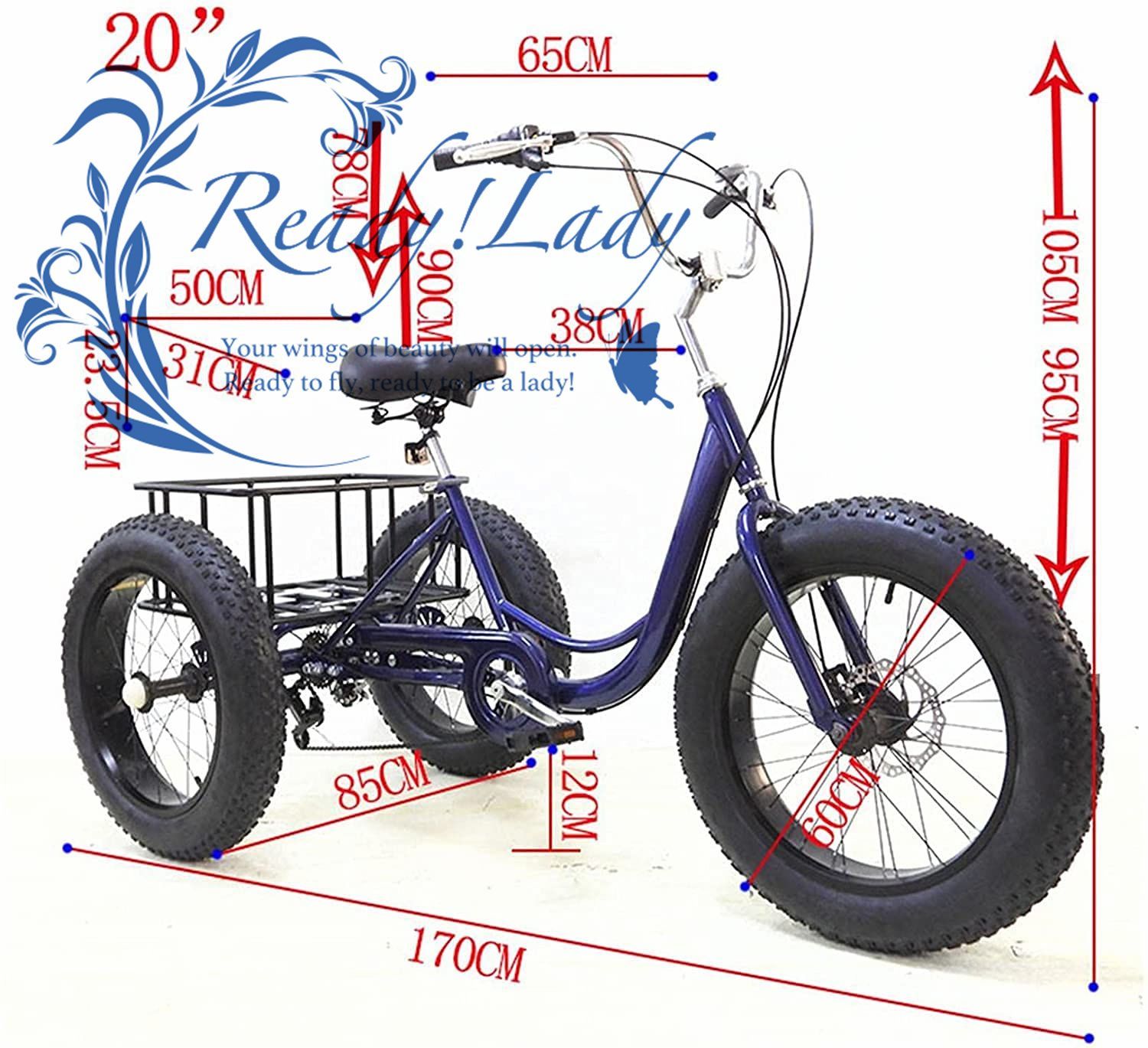 大人の三輪車の自転車24 バスケット 3つの車輪クルーズトライク、1/7スピードの3輪ショッピングのための3輪 荷重容量330 lbs - メルカリ