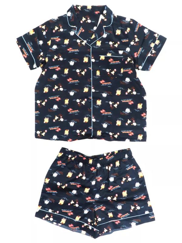 [Used] Clothing and accessories, all-over pattern Chiikawa Our Summer Vacation Satin Pajamas(Short sleeves &Shorts) Navy Women's 3XL size Chiikawa"×GU" Online Store Exclusive