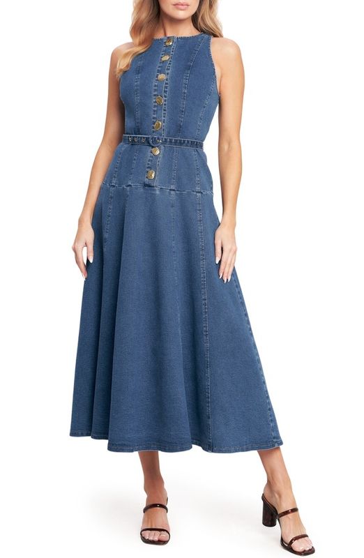 Flying Tomato Ladies Tom S denim pants midi One Piece Midi Flying Tomato Belted Midi Dress Medium Indigo
