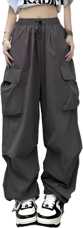 Four leaf Cargo Pants Women's Adult Cute wide-leg casual pants with elastic waistband, jogger pants, bottoms, trousers, balloon pants, baggy pants, parachute pants, easy pants (gray, XL)