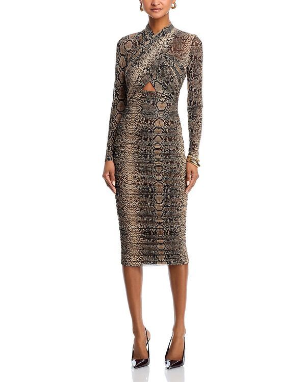 Bardot Women's Tops Dress Printed Midi Bardot Aliyah Printed Midi Dressnake Skin