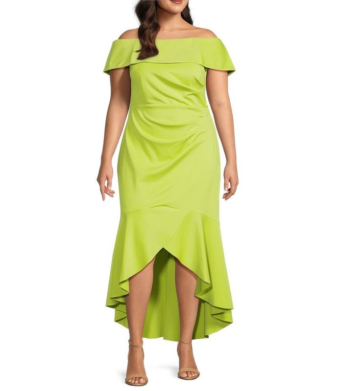 Eliza J Women's Tops One Piece Midi One Piece plus Sai Eliza J Plus Size Short Sleeve Off-the-Shoulder High/Low