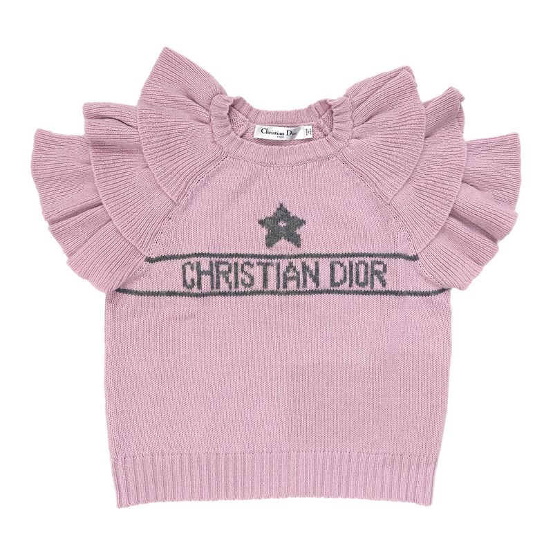 [Meito]Christian Dior Short-sleeved knit top with ruffles, size 36, pink, 344S13BM003, cashmere, women's apparel, women's clothing.