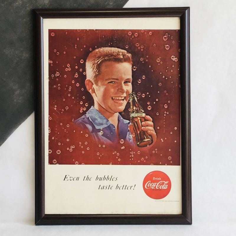 コカ・コーラ』ビンテージ 広告 ③ 60年代 フレーム 付 ポスター 当時