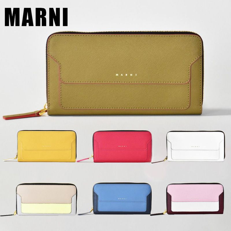 マルニ Marni 未使用 財布 ラウンドジップ レザー イエロー 黄色