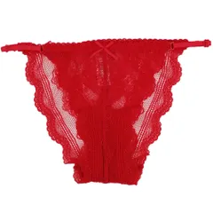 ショーツ レディース 総レース 紐パン セクシー ランジェリー ストレッチ 通気性抜群 花柄レース シースルー 可愛い オシャレ M レッド