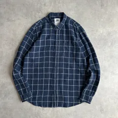 長袖シャツ/simons/リネンシャツ/BDシャツ/ボタンダウン/ウィンドウペンチェック柄/格子柄/三点留め/ネイビー/紺/L/jmaple
