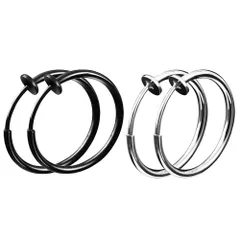 GOKEI イヤーカフ フェイクピアス メンズ レディース チタン 316Lサージカル 金属アレルギー対応 ノンホールピアス フープ リング イヤリング ピアス風 2色4点セット 12MM