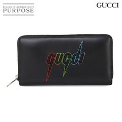 未使用 展示品 グッチ GUCCI ブレード エンブロイダリー ラウンドファスナー 長財布 レザー ブラック マルチカラー 597677 90285084