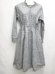 ◇ E hyphen world gallery イーハイフン チェック 長袖 膝下丈 ワンピース サイズF グレー系 レディース P  【1406110026548】