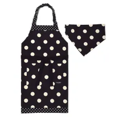 【新着商品】small（twill・black） dot カラフルキャンディスタイル dot large（twill・black）×polka polka 100-120 着脱簡単 小学生 N1249440 セット 三角巾 女の子 キッズエプロン 子供用