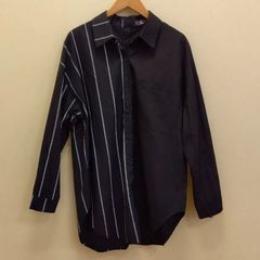 M14 未使用品 レベサ REBESA イタリア製 コットン100％ デザインシャツ　ストライプ✕無地　ブラック　フリーサイズ　ビッグシルエット
