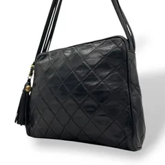 極美品 シャネル CHANEL マトラッセ フリンジ ショルダーバッグ 黒 ブラック レザー ゴールド金具 クロスボディ 斜め掛け レディース ヴィンテージ ココマーク A