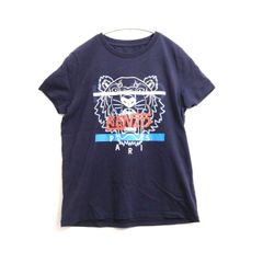 【中古A】KENZO ケンゾー S位 レディース 半袖Tシャツ クルーネック ロゴ 紺 プリント 正規品 中古A 古着