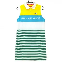 【超美品】ニューバランスゴルフ ノースリーブポロワンピース 白×グリーン スカート部ボーダー レディース 1(M) ゴルフウェア New Balance
