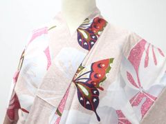 【京松】【着物】 浴衣 昭和レトロ 蝶文 金彩 身丈約157cm 裄丈約64.5cm kyo7z05-496