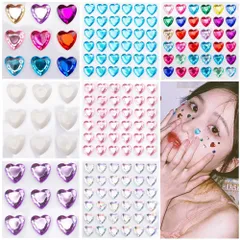 ラインストーン シール フェイスステッカー 7枚セット かわいいハート型 ラインストーンステッカー 貼り紙 3D 光る シール 自己粘着性 顔面デコ アイメイク デコパーツ 化粧用 DIY用品 携帯電話装飾 手芸用品 工芸装飾 自由組合 様々なDIY装飾に最適