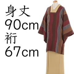 ロング道行コート　赤茶系よろけ縞