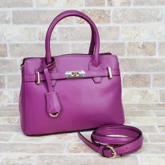 キャロルジェイ ☆レザー 2WAY ハンドバッグ プラム 伊製 自立OK 小ぶり