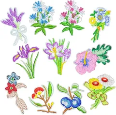 WATASHINO ワッペン アイロン 刺繍 アップリケ 幼稚園 小学校 手芸(花草 11枚セット)