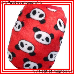 【即日発送】猫 犬 防寒 極小サイズ パピー服 タンクトップ ノースリーブ ふわふわフリースベスト 暖かい モコモコ (XXS~XL) 子犬服 冬 秋 (⑤レッド×パンダXXS) 犬の服 パピーサイズ有 秋冬 犬服 RIOSTUDIO