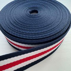 【5M】ポリエステル素材 バッグ紐 レッドネイビーストライプ幅3.8cm