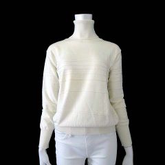 マックスマーラ MAX MARA イタリア製 ニット セーター ウール 長袖 タートルネック ボーダー織柄 L オフ白 アイボリー 国内正規品
