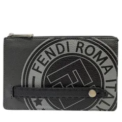 【美品】FENDI フェンディ 7VA350 ロゴ スタンプ クラッチバッグ セカンドバッグ ポーチ レザー ブラック グレー シルバー金具
