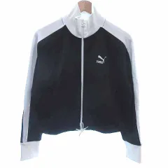 プーマ PUMA トラックジャケット ジャージ ジップアップ ロゴ刺しゅう 長袖 L 黒 ブラック 白 ホワイト /YK