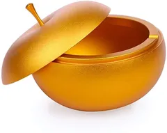 Queen-b 灰皿 ふた付き りんご おしゃれ インテリア コンパクト 卓上 タバコ 吸殻 入れ(ゴールド)