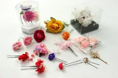 髪飾り 16点セット 未使用有 フラワーモチーフ 和装小物 ヘアアクセサリー まとめて 大量 レディース accessory 【中古】