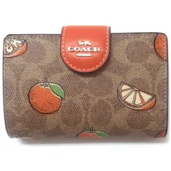 【新品 未使用】コーチ 財布 COACH アウトレット シグネチャー ミディアム コーナー ジップ ウォレット オレンジ プリント フルーツ柄 二つ折り財布 CAP04 IMTAM
