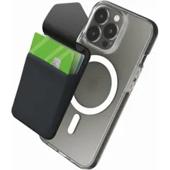 iPhoneカードケース、蓋付きマグネット携帯カードホルダー グレー
