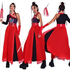 ダンス衣装 セクシー 中華風 龍柄 赤 DS演出服 レディース ジャズ ダンス衣装 社交ダンス ds演出服 古典ダンス セットアップ レディース k-