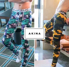 タイツ　防寒 男性 メンズ 花柄 迷彩 コットン レギンス ロングスパッツ スウェットパンツ