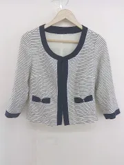 ◇ Rew de Rew ボーダー ラメ刺繍 長袖 ジャケット サイズ40 オフホワイト ネイビー レディース  【中古】 【1206130003976】