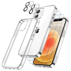 【在庫処分】12 mini ケース iPhone (5.4インチ専用) 1 液晶保護 2枚フィルム+2枚カメラレンズフィルム付き in 黄ばみなし 全面保護 5 強化ガラスフィルム 耐衝撃カバー JEDirect (クリア)