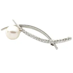 【シルバー × ワンサイズ】[Cream dot. クリームドット公式] ブローチ フォーマル 卒業式 卒園式 入学式 入園式 ママスーツ コサージュ 一粒パール キュービックジルコニア ビジュー クロス メタル カーブ ピン 華やか 大人 上品 エレガント