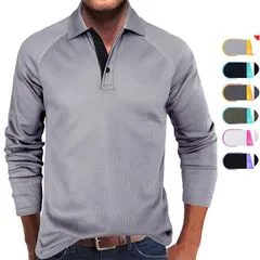メンズポロシャツ 長袖 シャツ ワッフル 無地 ゴルフシャツ 長袖ポロシャツ ポロ トップス 通勤 通学 おしゃれ 春秋 Tシャツjipin04