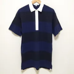 別注レア◎【UNIQLO×JWANDERSON】ユニクロ×JWアンダーソン 半袖 ポロシャツ スポーツMIX SPORT ゴルフ スポーツ ウエア コラボ ダブルネーム スポーティーカジュアル ネイビー ブラック ボーダー柄 レディース S / M10560j