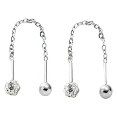 【シルバー×4mm】[Cream dot. クリームドット公式] ステンレス製 金属アレルギー つけっぱなし サージカルステンレス アメリカン 両側 ネジロック式 ボールキャッチ パヴェ ビジュー 揺れる 3サイズ 