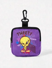 LOONEY TUNES TWEETY　トゥイーティーミニポーチ　カラナビ付き　マルチファンクションポーチ　小物入れ　コインケース　小銭入れ　ルーニーテューンズ　鳥　カナリア　バッグポーチ　　可愛い　アメコミ　キャラクター　レトロ　ギフト　プレゼント　海外雑貨のサムネイル