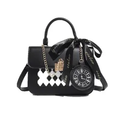 [ALL DAY Shining] 痛バッグ クリアポケット ヲタ活 ショルダー アンティーク風 チェーン 缶バッチ イベント ハンドバック カバン (ブラック) [ブラック]